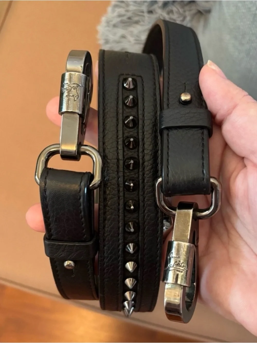 Authentic Christian Louboutin Small Eloise Black Leather Spiked Tote Crossbody⁠